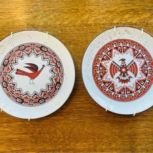 Vintage Decorative Ceramic Plates with Red and Black Design
